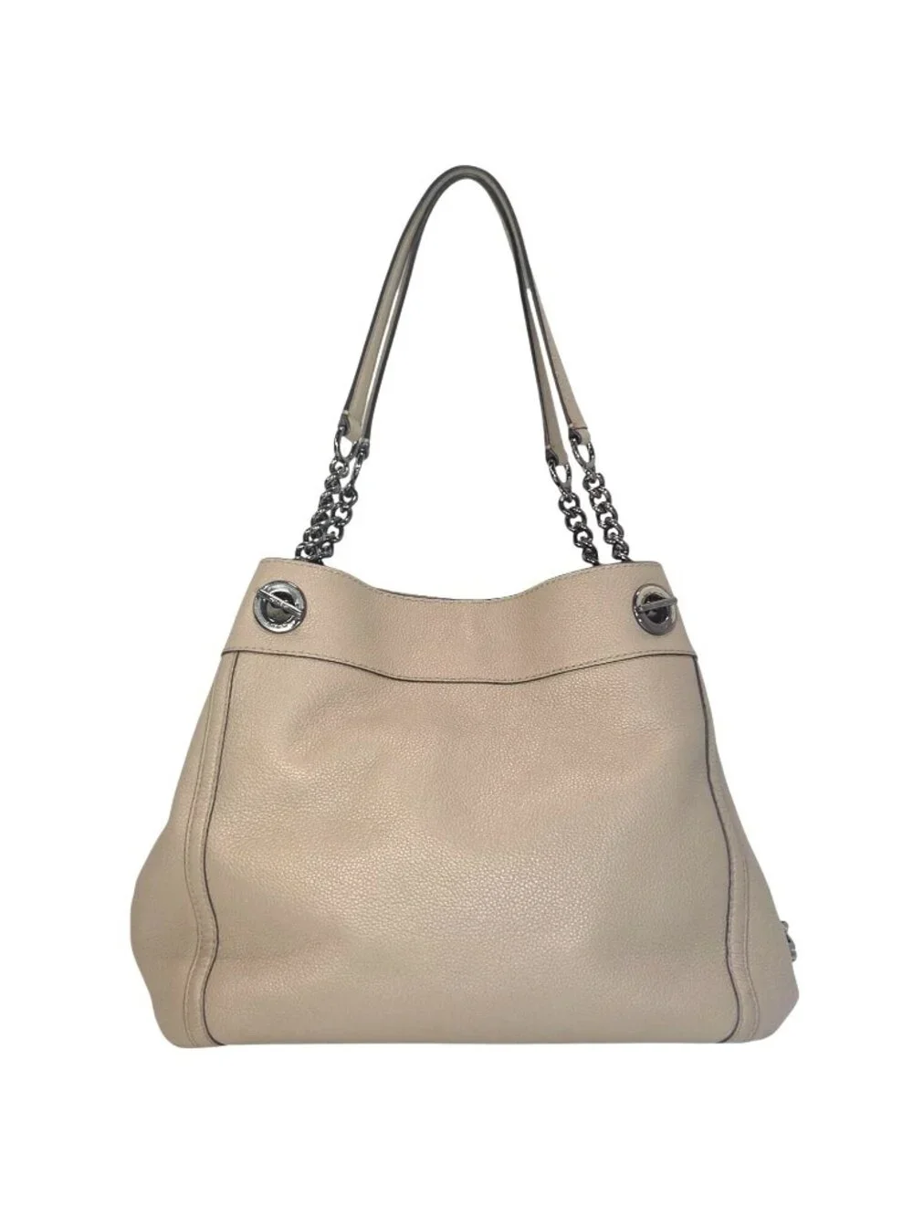 Coach 2017 Turnlock Edie Beige Taupe Leather Shoulder Bag w Gunmetal Chain 36855